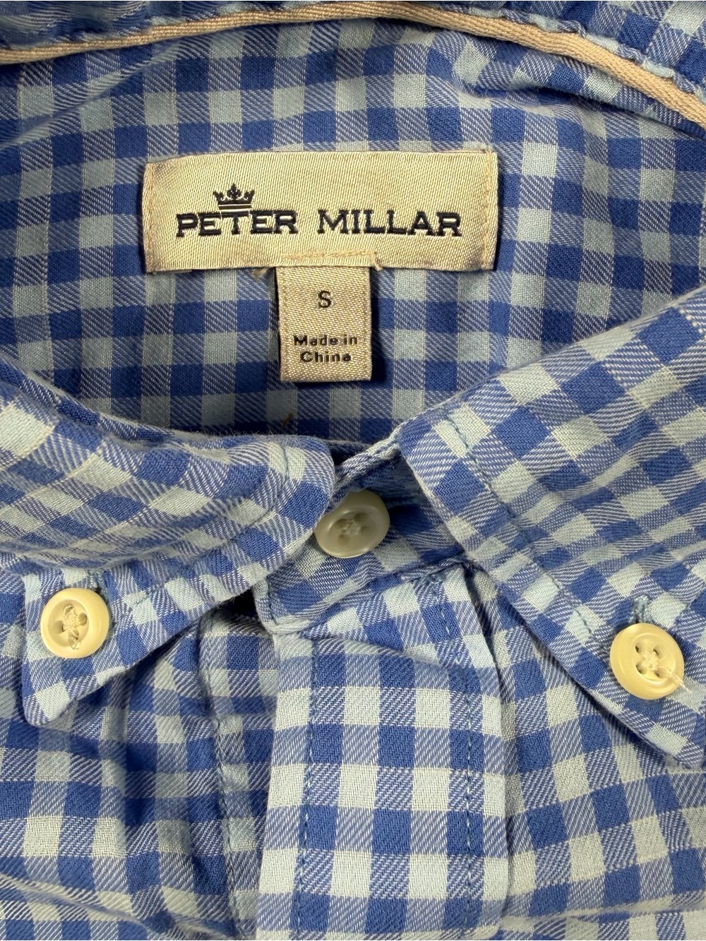 Peter Millar Sport Gingham Check Plaid Shirt Mens S Blue White Preppy Soft - Picture 5 of 10